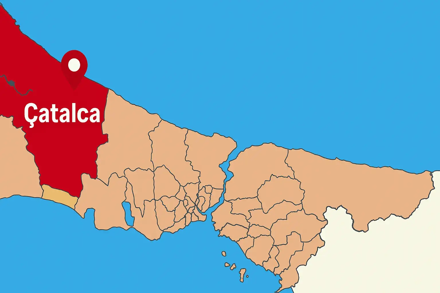 Çatalca Hakkında Bilmeniz Gerekenler (2025) 5 Çatalca'nın İstanbul'daki konumunu gösteren harita, sınırlarıyla birlikte.