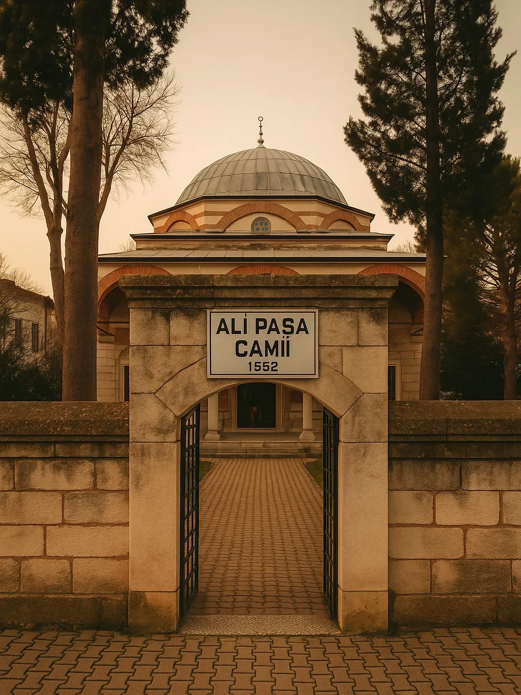 Ali Paşa Camii: Tarihçe, Mimari ve Ziyaret Rehberi 6 Çatalca Ali Paşa Camii girişi ve kubbesi, 1552 tarihli Osmanlı dönemi camisi